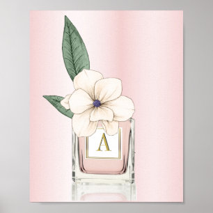 Affiche Bouteille de parfum rose Floral Magnolia Monogramm