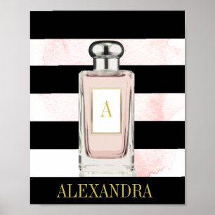 Affiche Bouteille de parfum rose Noir Bande Chic Monogramm