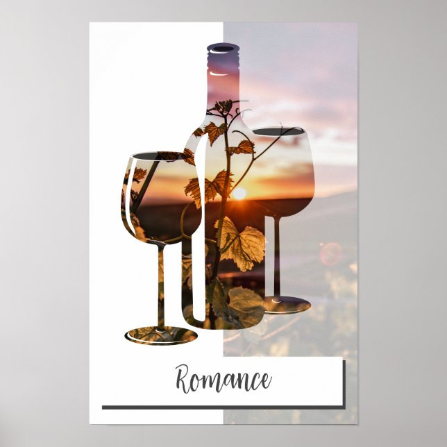 Affiche Bouteille de vin et deux verres avec photo et text (Devant)