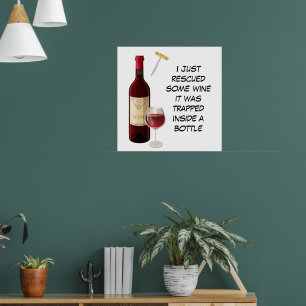 Affiche Bouteille de vin et illustration en verre