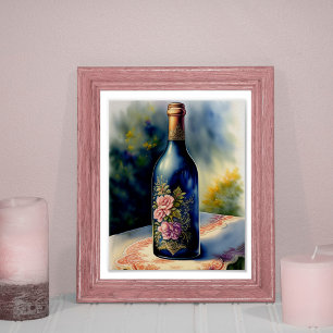 Affiche Bouteille de vin florale Art numérique de vie
