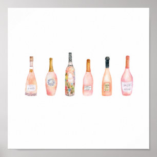 Affiche bouteille de vin rose rosé rose bouteille d'aquare