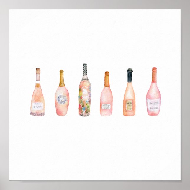 Affiche bouteille de vin rose rosé rose bouteille d'aquare (Devant)