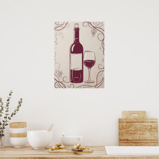 Affiche Bouteille de vin rouge classique et élégante Botan