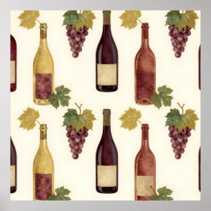 Affiche Bouteille de vin vintage motif vigne