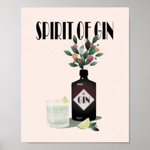 Affiche Bouteille Gin & Fleurs Illustration pour les ama