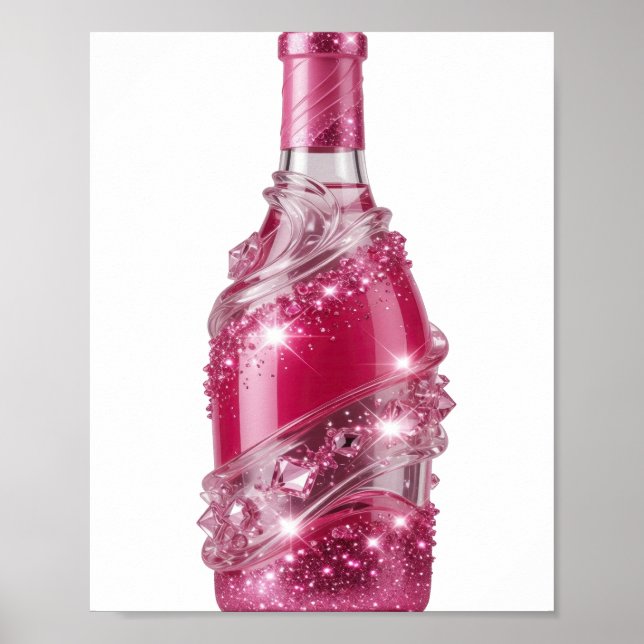 Affiche Bouteille PINK GLITTER Argent Dynamique (Devant)