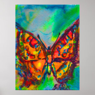 AFFICHE BOUTEILLE ROUGE EN PARKLES D'OR TURQUOISE VERT BLE