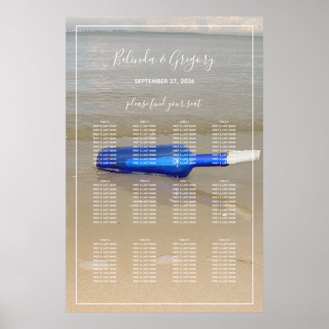 Affiche Bouteille Sur Plage Mariage De Sable Carte De Sièg (Devant)