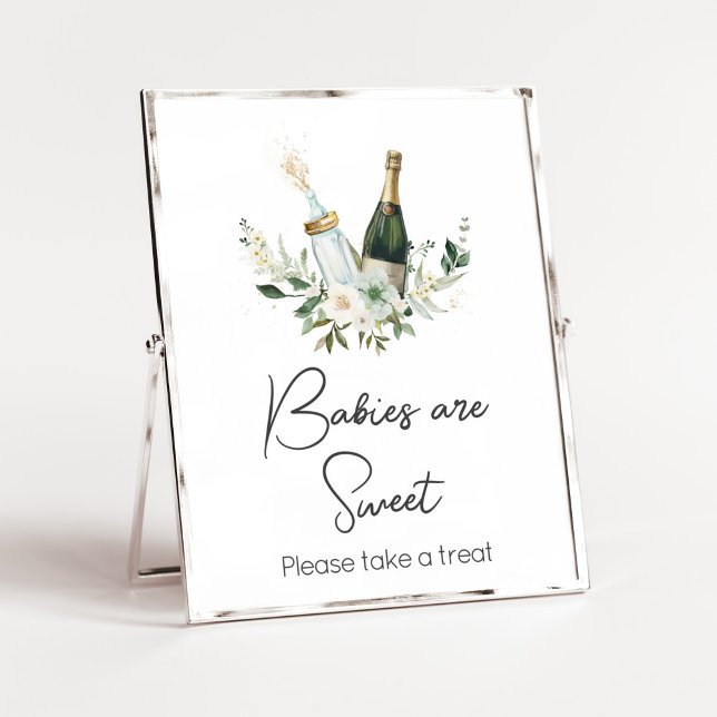 Affiche Bouteilles Baby shower Les bébés sont doux (Poppin' Bottles Baby Shower Babies are Sweet Sign)
