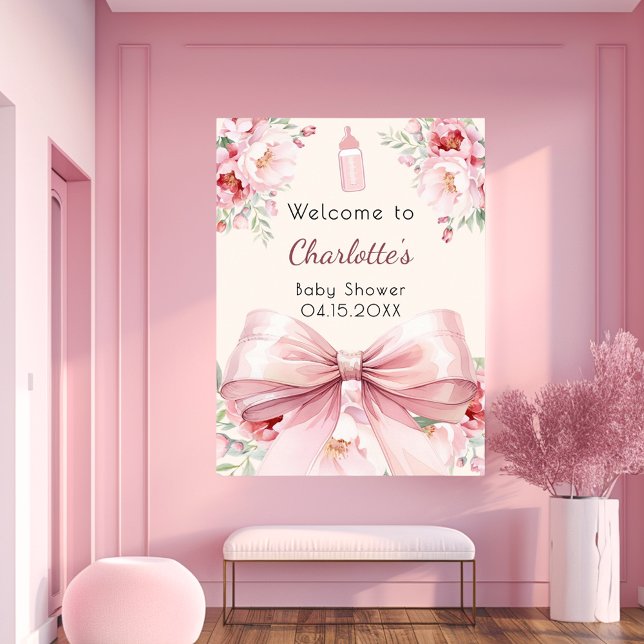Affiche Bouteilles crème arc rose baby shower signe de bie (Créateur téléchargé)