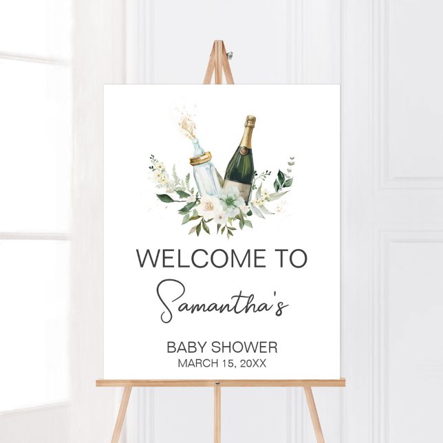 Affiche Bouteilles de bébé Poppin' Baby shower Bienvenue (Poppin' Bottles Baby Shower Welcome Sign)