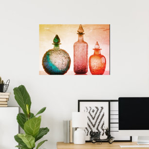 Affiche Bouteilles de parfum en verre coloré rétro sur un