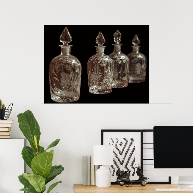 Affiche Bouteilles de parfum en verre gravé rétro clair su (Bureau à domicile)