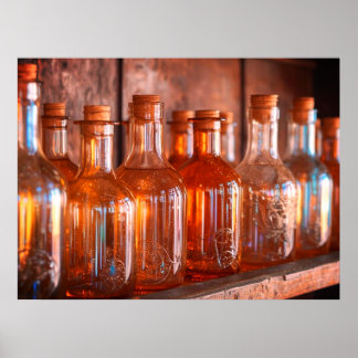 Affiche Bouteilles de parfum en verre rétro couleur carame