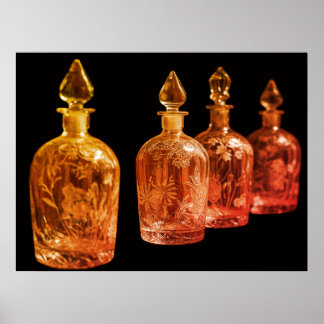 Affiche Bouteilles de parfum en verre rétro gravé sur le m