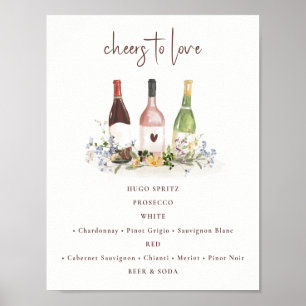 Affiche Bouteilles de vin de fleurs sauvages Signe de bois