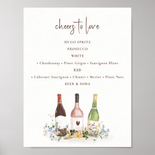 Affiche Bouteilles de vin de fleurs sauvages Signe de bois