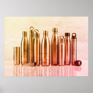 Affiche Bouteilles d'eau en acier rétro Golden Rose sur un