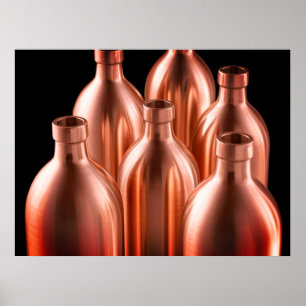 Affiche Bouteilles en acier couleur rouille sur fond noir