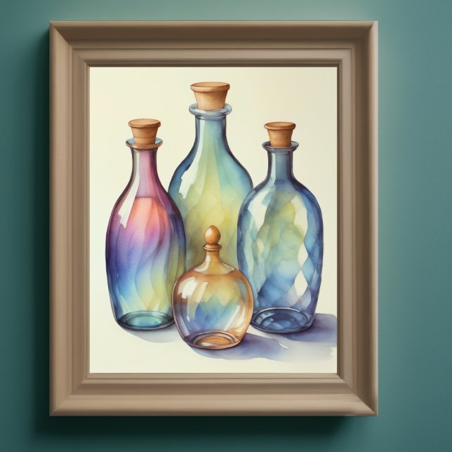 Affiche Bouteilles en verre d'aquarelle de couleur Cool bo (Créateur téléchargé)