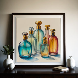 Affiche Bouteilles en verre d'aquarelle de couleur Cool Mu
