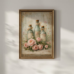 Affiche Bouteilles en verre floral vintage