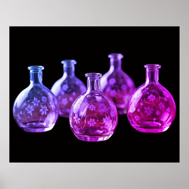 Affiche Bouteilles en verre pochoir Fond noir mur (Devant)