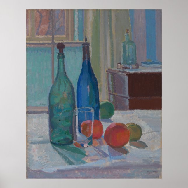 Affiche Bouteilles et Oranges bleues et vertes de Gore (Devant)