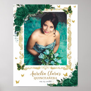 Affiche Bouteilles florales Emerald Quinceanera Photo