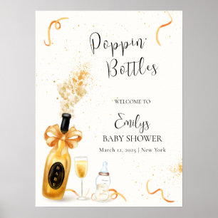 Affiche Bouteilles Gold Poppin Champagne Baby shower Bienv