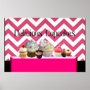 AFFICHE BOUTIQUE DE DÉLICIEUX CUPCAKES DÉSAERT/ CHEVRON BL