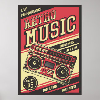 Affiche Boutique de musique vintage rétro cool