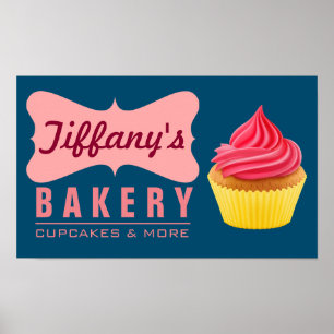 Affiche Boutique Élégante Rétro de Gâteaux Cupcakes Roses