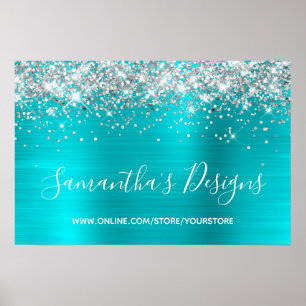 Affiche Boutique en ligne Turquoise Parties scintillant ar
