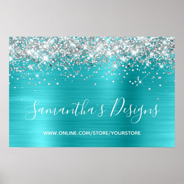Affiche Boutique en ligne Turquoise Parties scintillant ar (Devant)