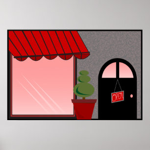 Affiche Boutique Enseigne Rouge Noir Topiaire Ouvert