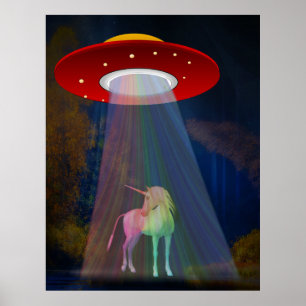 Affiche Bouton arc-en-ciel de l'Unicorne magique UFO la nu