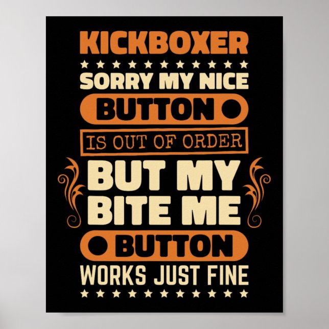 Affiche Bouton de morsure fonctionne conception de kickbox (Devant)