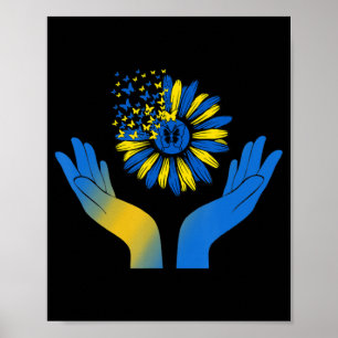 Affiche Bouton de tournesol à la main ukrainien Drapeau so