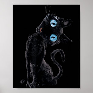 Affiche Bouton Mignon de Chat Noir Paresseux Mème Yeux Amo