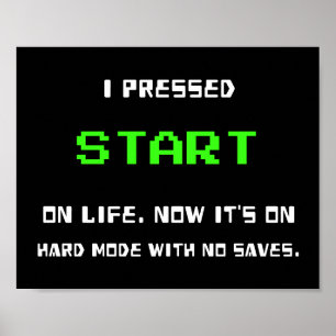 Affiche Bouton START Rétro 8 Bits Pixel Art Joueur Jeux