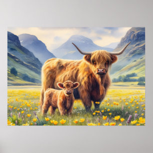 Affiche Boutons de vache et de veau Highland