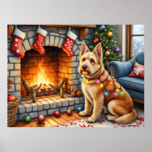 Affiche Bouviers des Flandres Cheminée Lumières de Noël