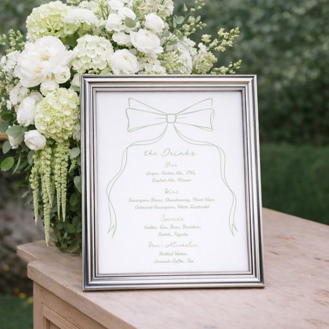 Affiche Bow à main blanche et verte bar Mariage Boisson (Créateur téléchargé)