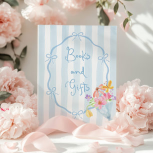 Affiche Bow bleu Livres et cadeaux fantaisie floral