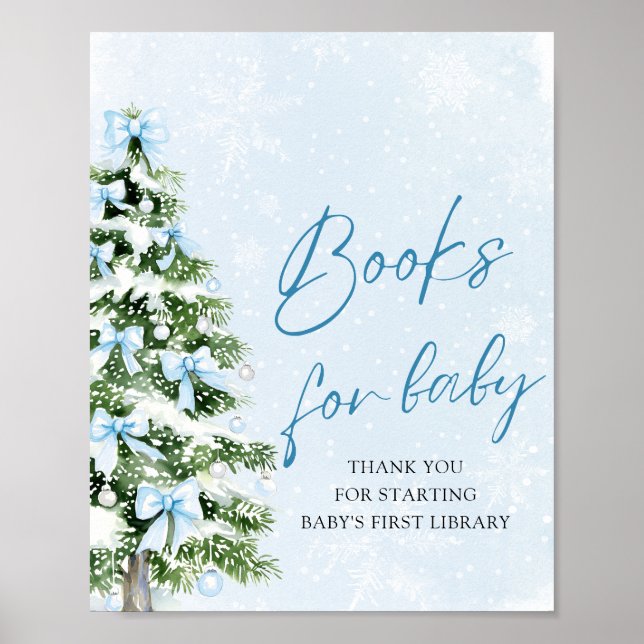 Affiche Bow bleu Noël Arbre Baby shower Livres pour bébé (Devant)