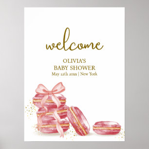 Affiche Bow Bonjour Bébé Macarons Baby shower Bienvenue