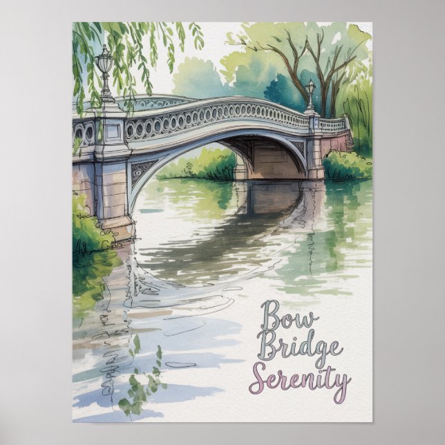 Affiche Bow Bridge Sérénité Central Park Aquarelle (Devant)