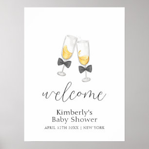 Affiche Bow Champagne Sip & Voir Baby shower Bienvenue